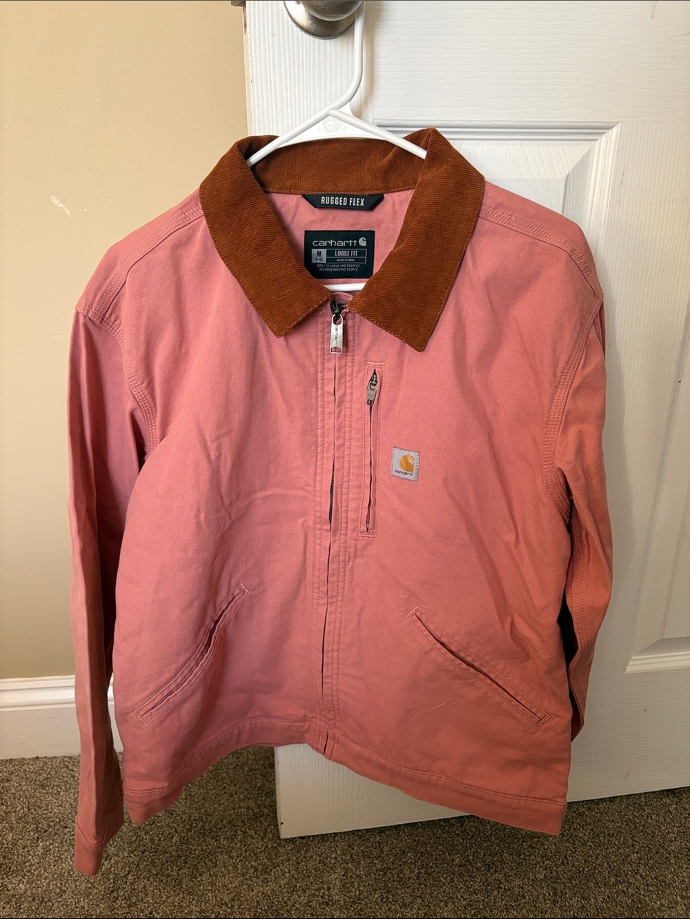 Carhartt Pink Canvas Jacket with Brown Corduroy Collar